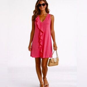 LILLA P Fiesta Ruffle Front Shift Dress in Pink NWT Womens Sz XS🧡